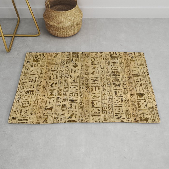 Egyptian hieroglyphs on papyrus Rug by Creativemotions Society6