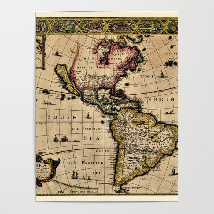 I Love Maps A3 Print John Speed 1626 Antique Map of the World 
