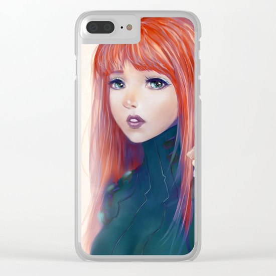 Captain Goldfish - Anime sci-fi girl with red hair portrait Clear iPhone Case
