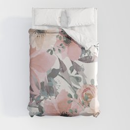 Watercolor, Blush Pink and Peach, Floral Prints Duvet Cover