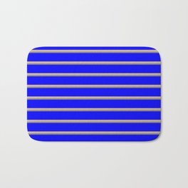 [ Thumbnail: Blue, Tan & Gray Colored Lines/Stripes Pattern Bath Mat ]