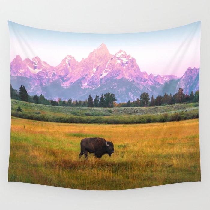 Grand Tetons Bison Wall Tapestry