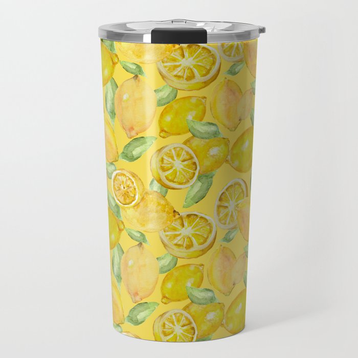 Lemons on Yellow Travel Mug
