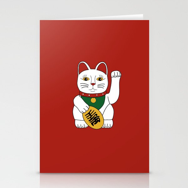 Maneki Neko - lucky cat - red Stationery Cards
