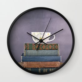 Teacup on a Stack of Vintage Books Wall Clock