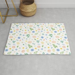 Pastel Blue Florals Watercolour Pattern Rug | Botanical, Painting, Pastelblue, Illustration, Soft, Watercolor, Flower, Floral, Aesthetic, Leaves 