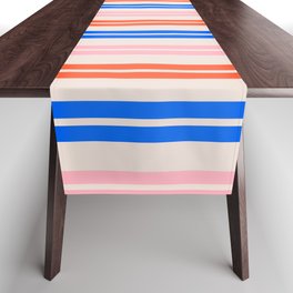 Classic Double Stripe Pattern in Royal Blue, Pink, and Orange Table Runner