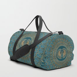 Egyptian Scarab Beetle Gold on Teal Leather Duffle Bag