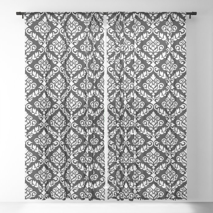 Prima Damask Pattern White On Black Sheer Curtain By