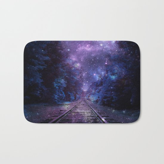 TRAIN tracks Purple Blue Bath Mat