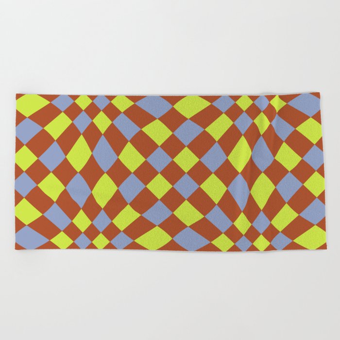 Distorted Tiles Pattern (Lime & Greyish Blue Color Palette) Beach Towel