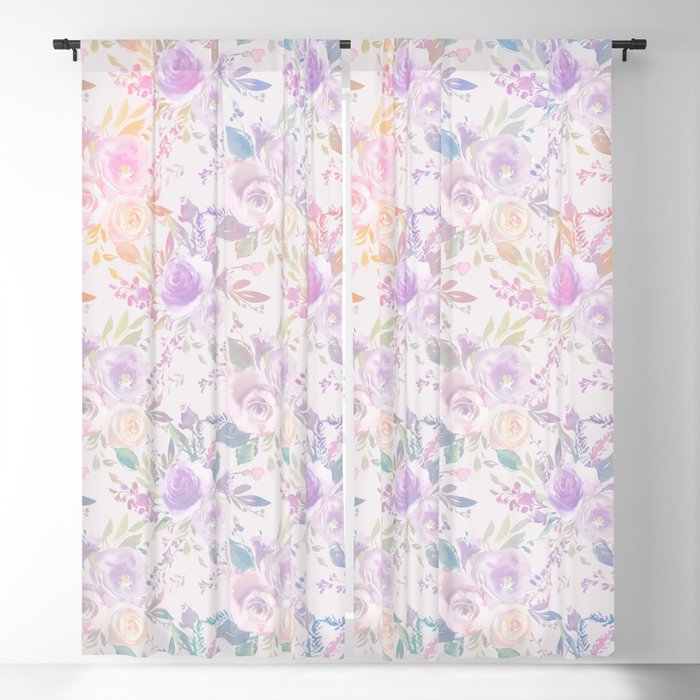 Modern lavender lilac pink watercolor floral Blackout Curtain