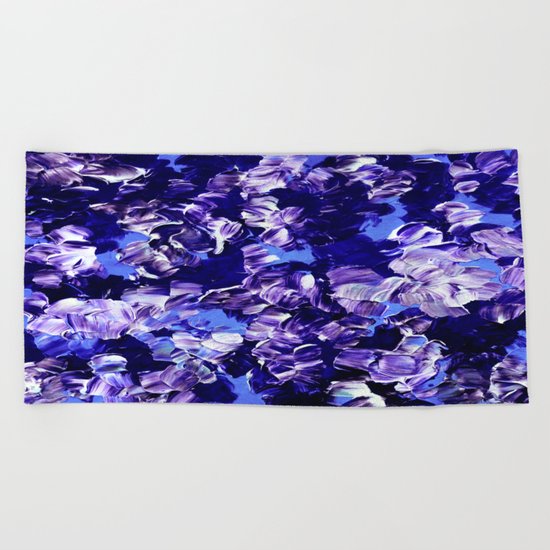 FLORAL FANTASY 2 Bold Blue Lavender Purple Abstract Flowers Acrylic Textural Painting Garden Art Beach Towel