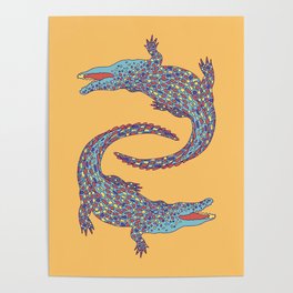 Crocodiles (Camel and Blue Palette) Poster