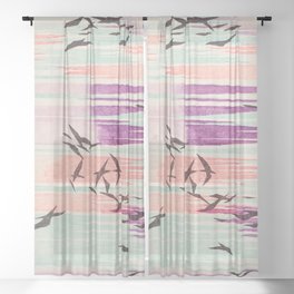 Abstract Flying Birds Print Vintage Japanese Retro Pattern Sheer Curtain