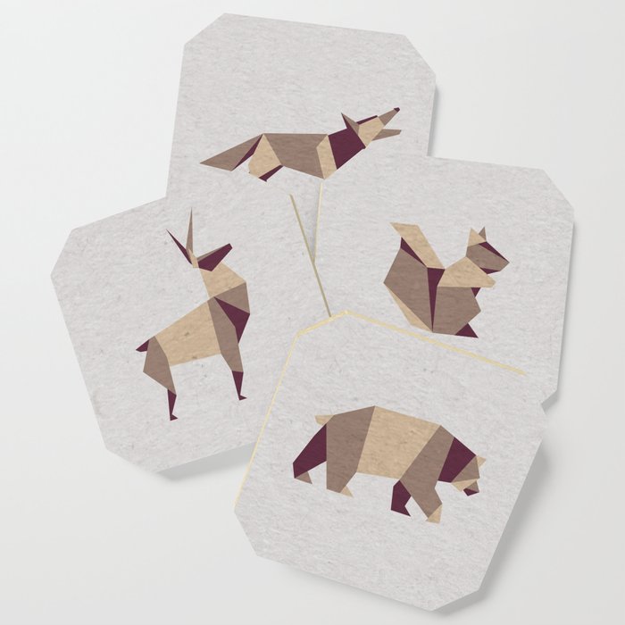Folded Forest Geometric Origami Animals Pattern Coaster By Larkstudios