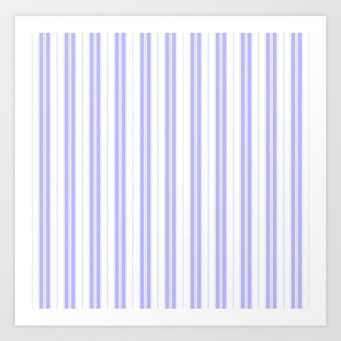 Periwinkle Blue and White Vertical Vintage American Country Cabin Ticking Stripe Art Print