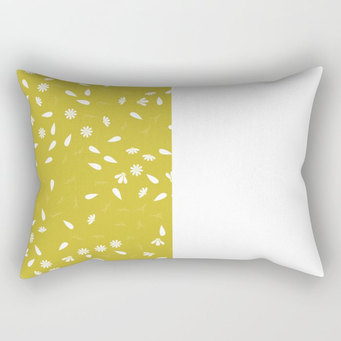 White Chamomile Leaves on Vertical White and Meadowlark Yellow Split  Rectangular Pillow