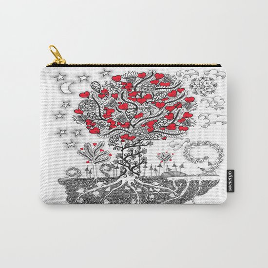 Zentangle Tree of Love - Illustration of Hearts and Love Carry-All Pouch