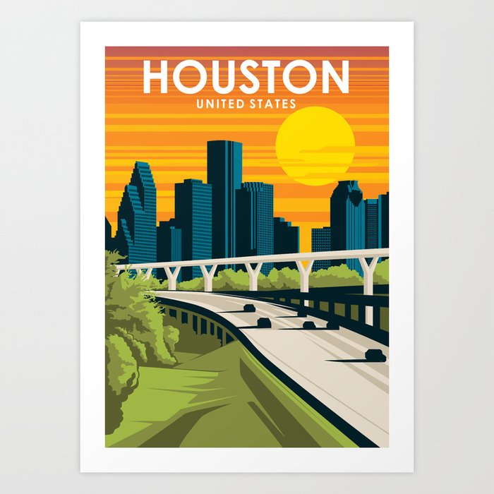 Houston Texas United States Vintage Travel Poster Art Print