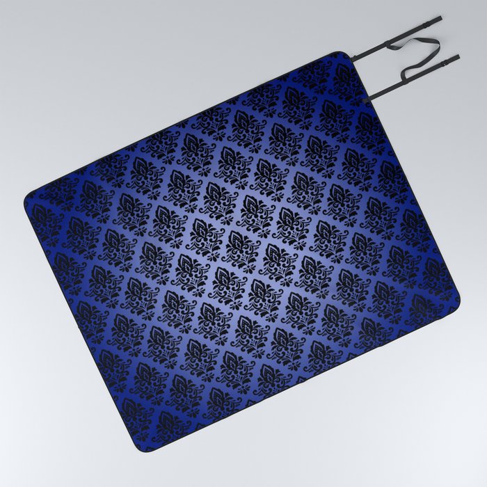 Black damask pattern gradient 4 Picnic Blanket
