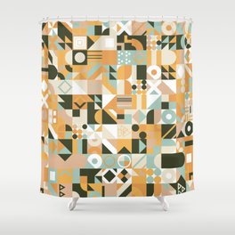 Orange, White, Black Colorful Minimalist Geometric Design Gift Pattern Art Print Shower Curtain