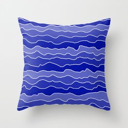 Four Shades of Blue with White Squiggly Lines Throw Pillow