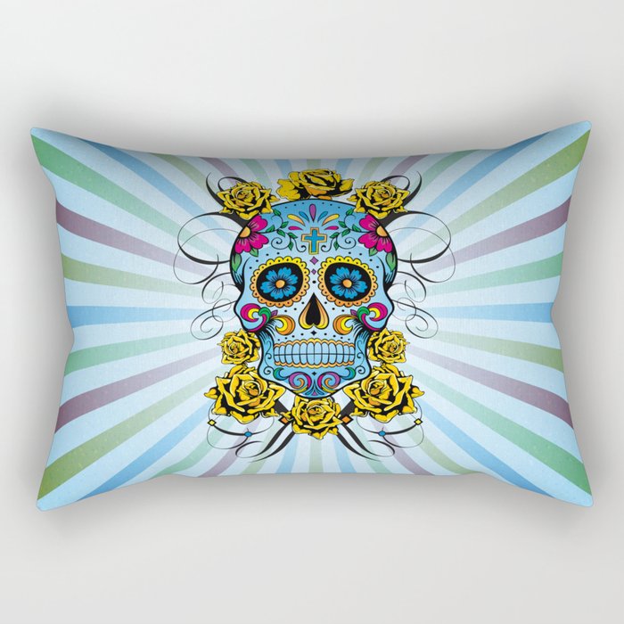 Sugar skull- Day of the dead- blue Rectangular Pillow