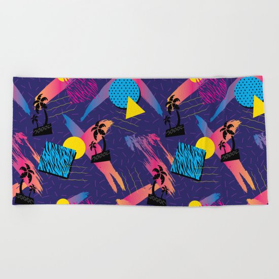 Retro Tropical Geometric Pattern Beach Towel