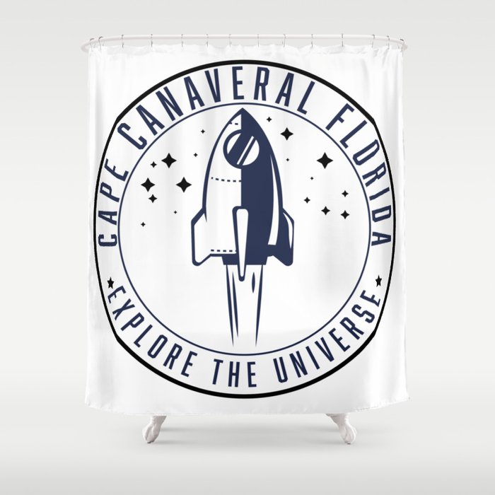 Cape Canaveral Florida " Explore the Universe" Space Patch. Shower Curtain