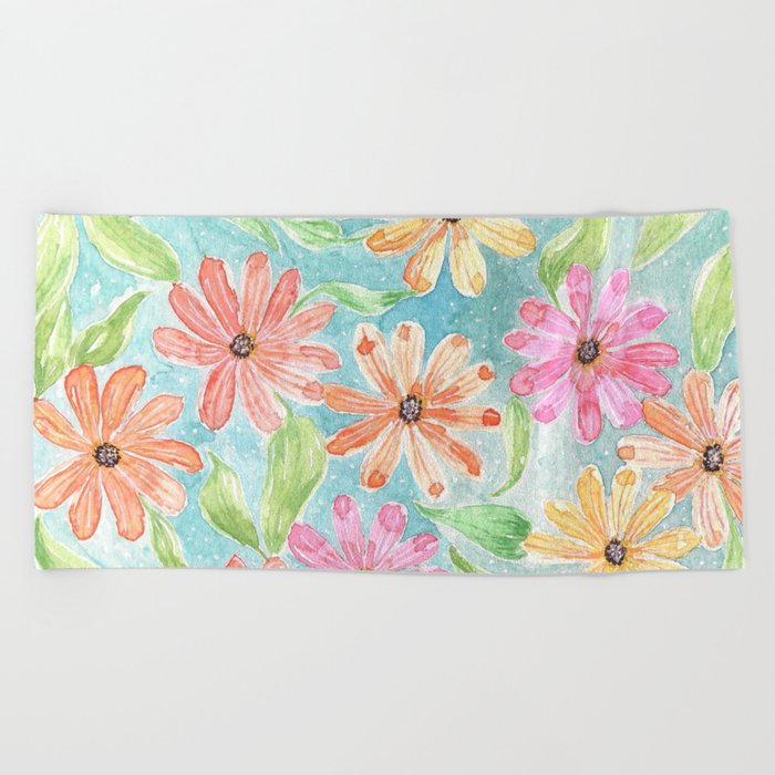 Watercolor Daisies Design Beach Towel