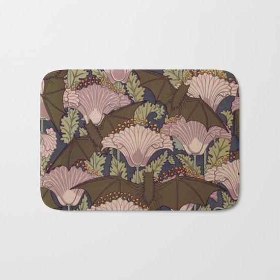 Vintage Art Deco Bat and Flowers Bath Mat
