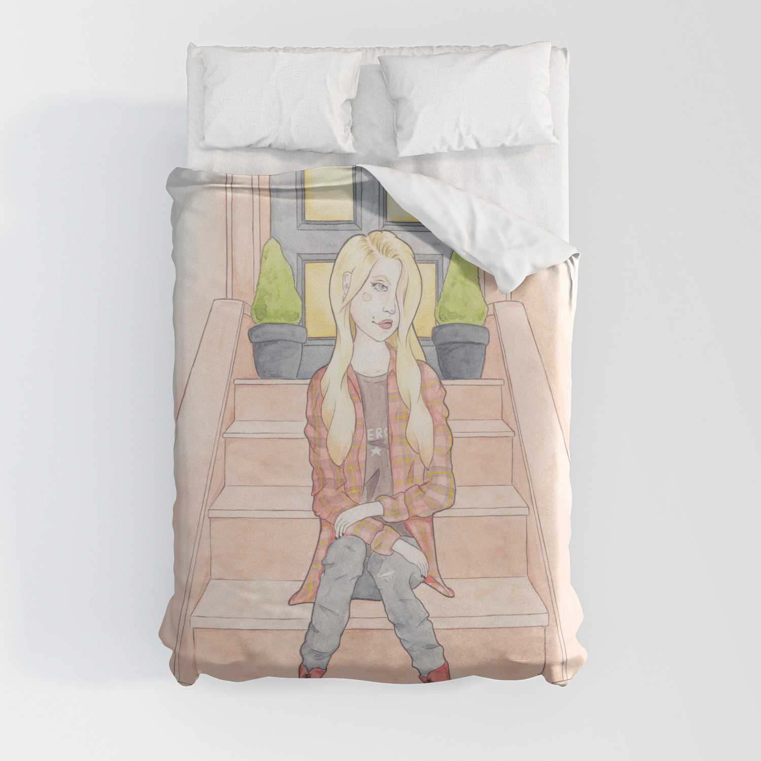 Sam, a 90s Grunge Music Fan in a Flannel Shirt, Band T-shirt, DM Boots  Watercolor Illustration Duvet Cover by A Rose Cast | Society6