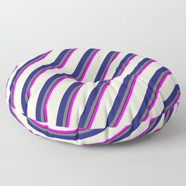 [ Thumbnail: Colorful Fuchsia, Beige, Midnight Blue, Dim Gray & Black Colored Lines/Stripes Pattern Floor Pillow ]