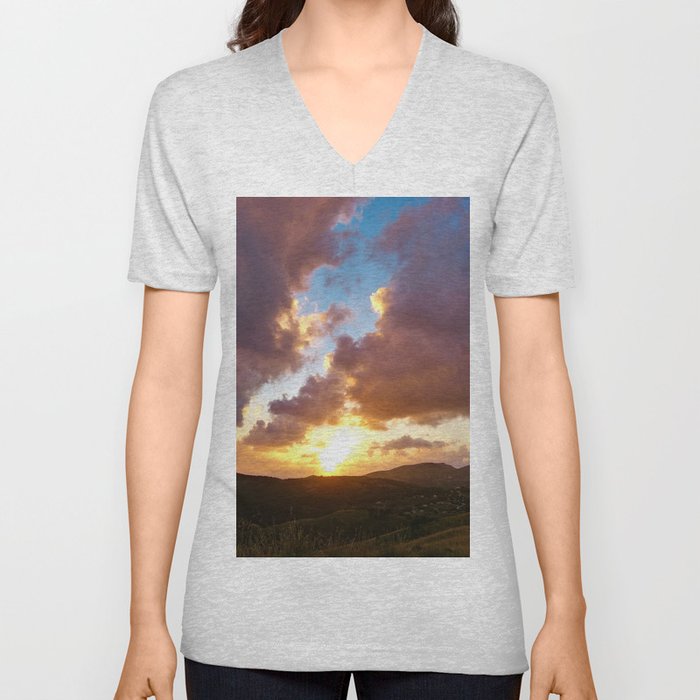 Cloudscape Sunset Sky Landscape Skyscape V Neck T Shirt