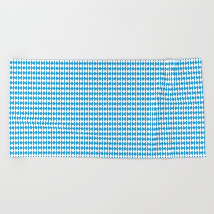 Oktoberfest Bavarian Blue and White Small Diagonal Diamond Pattern Beach Towel