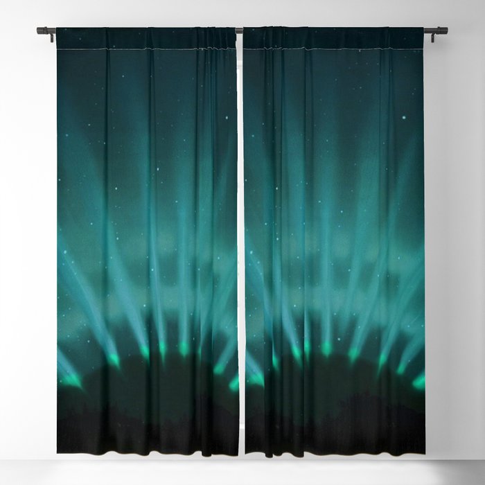 Vintage Aurora Borealis northern lights poster in blue Blackout Curtain