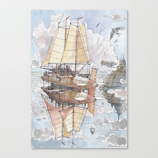 Il Veliero Volante e la Città Mongolfiera Canvas Print