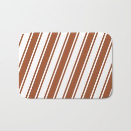 [ Thumbnail: White and Sienna Colored Lined/Striped Pattern Bath Mat ]