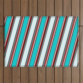 [ Thumbnail: Dark Turquoise, Brown, Light Cyan, and Maroon Colored Lined/Striped Pattern Outdoor Rug ]