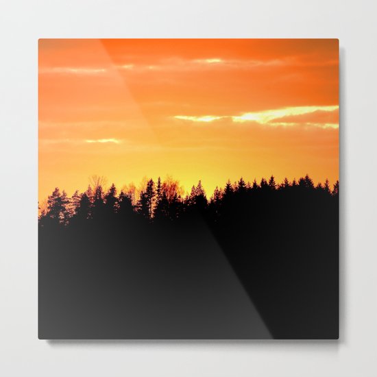 Forest Silhouette In Sunset Metal Print