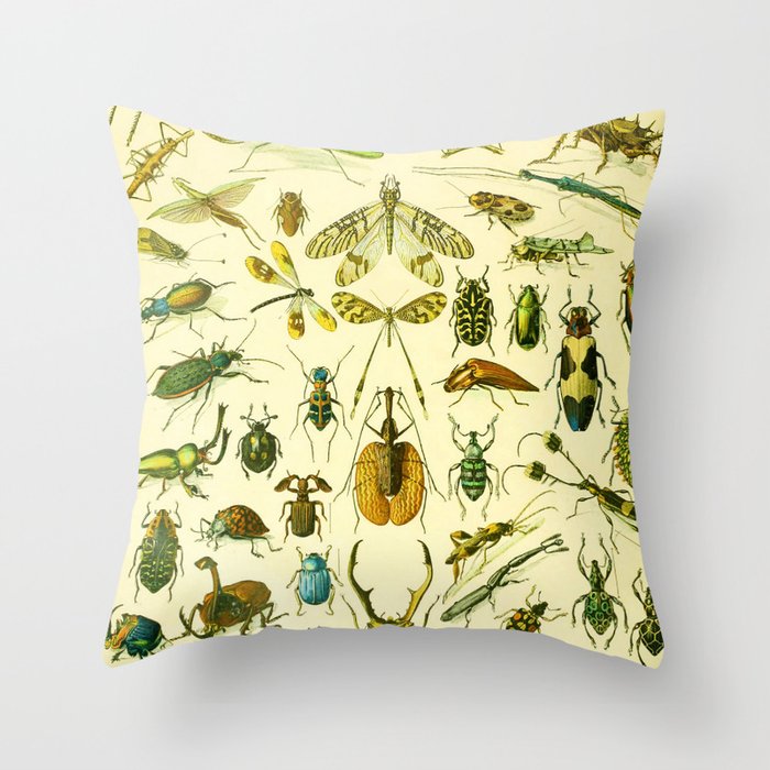 Adolphe Millot "Insectes" 2. Throw Pillow