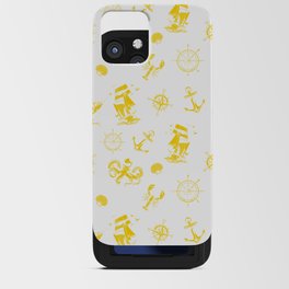 Yellow Silhouettes Of Vintage Nautical Pattern iPhone Card Case