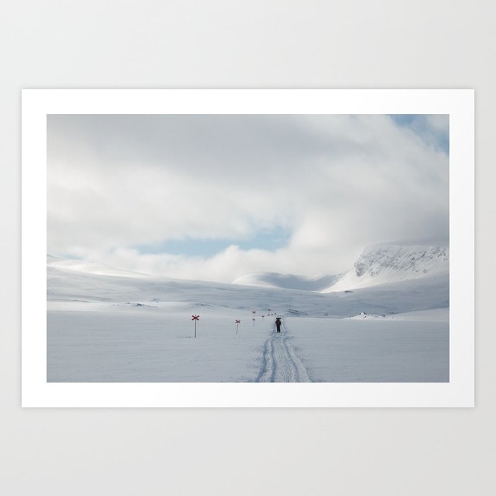 A lonely skier in the wild winter Lapland Art Print