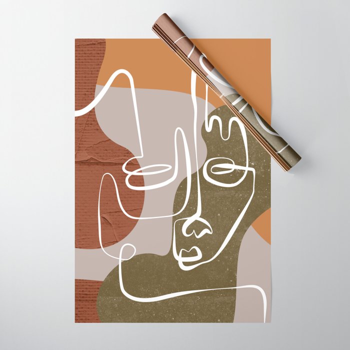 Abstract Face Line Neutral Wrapping Paper by pinkbubblegum