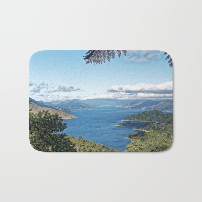 New Zealand Photography - Fitzroy Bay Surrounded By Forest Bath Mat