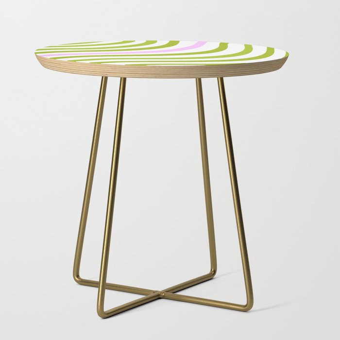 Green and Pastel Pink Stripes Side Table