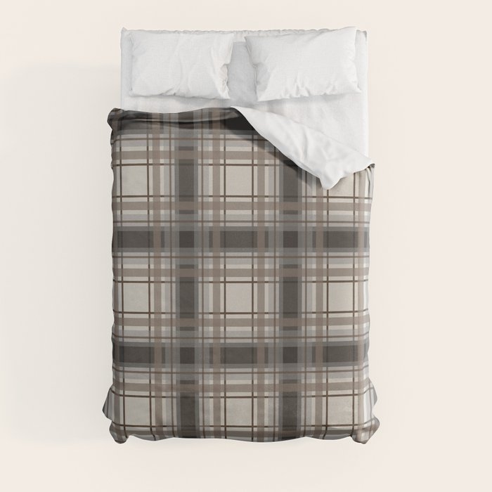 Brown Plaid with tan, cream and gray Duvet Cover by Mel Fischer of Fischer Fine Arts and Fis
