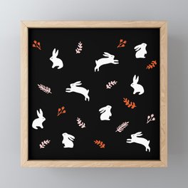 Bunny pattern in white, black and pink Framed Mini Art Print