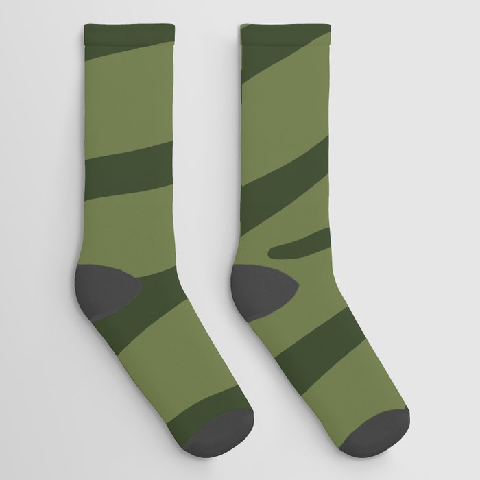 Abstract Zebra Stripes Pattern - Pine Tree and Dark Olive Green Socks